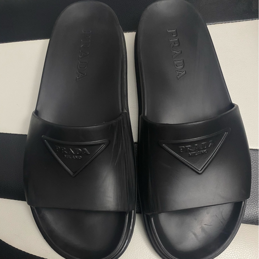 Mens Prada slides. Black, Sz 12.